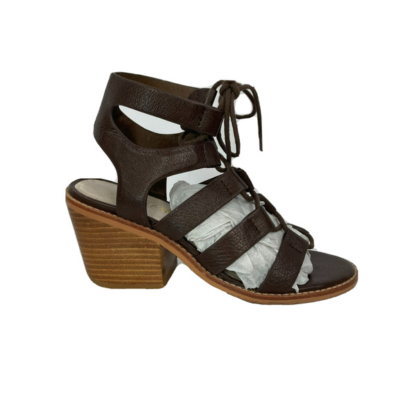 Sol Sana Sandals Womens Sz‎ 7.5 Brown Leather Gladiator Strappy Lace Up Heels - Picture 1 of 7